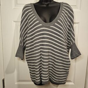 Express Gray and White Striped Women's Sweater